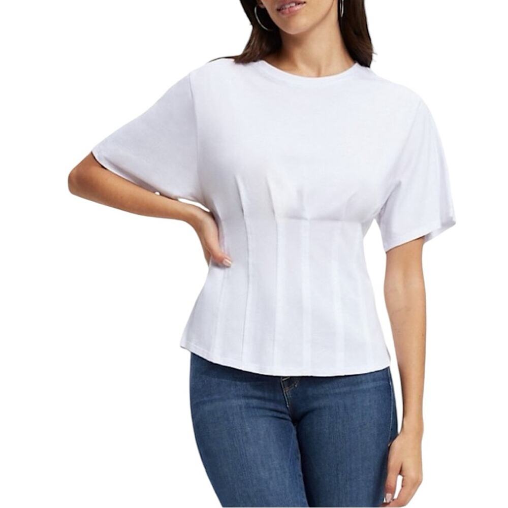 NWT Good American White Corseted Tee Size 1 Small Retail $55